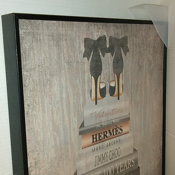 L@@K! NWD Large 16"x20" Wood Canvas~Book Stack Heels Pink Framed Giclee Art - Picture 3 of 13